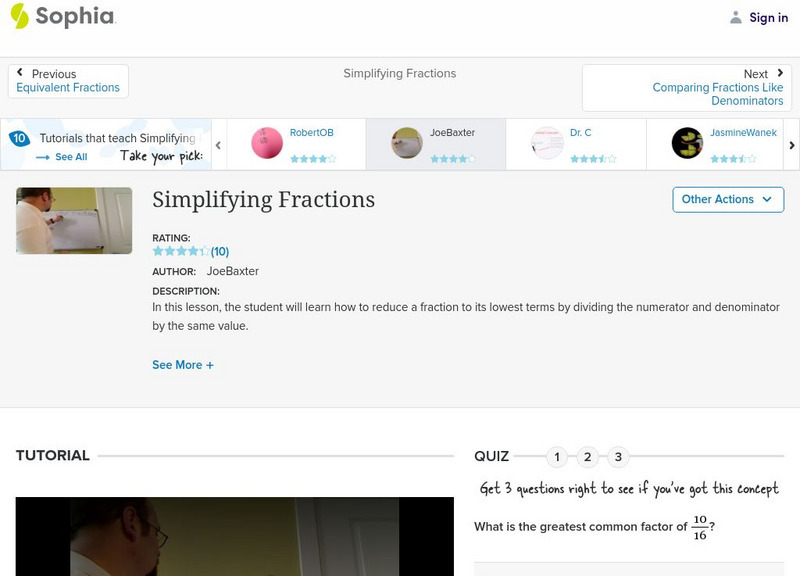 Sophia: Simplifying Fractions Instructional Video Sophia: Simplifying Fractions Instructional Video