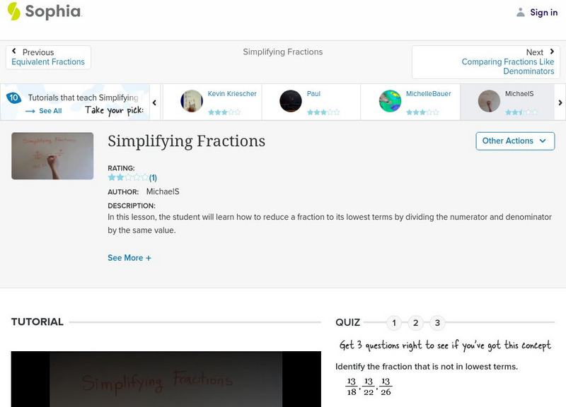 Sophia: Simplifying Fractions Instructional Video Sophia: Simplifying Fractions Instructional Video