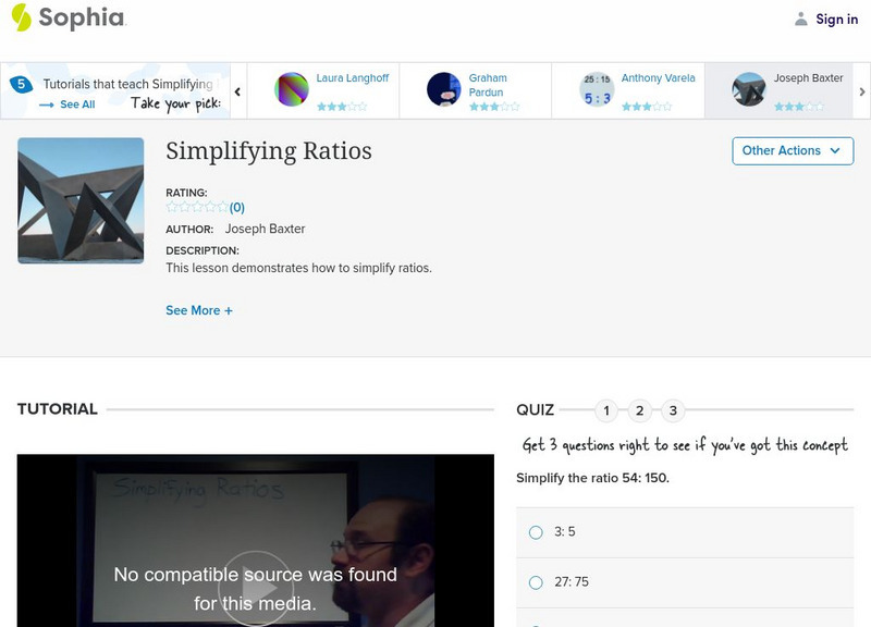 Sophia: Simplifying Ratios: Lesson 4 Instructional Video Sophia: Simplifying Ratios: Lesson 4 Instructional Video
