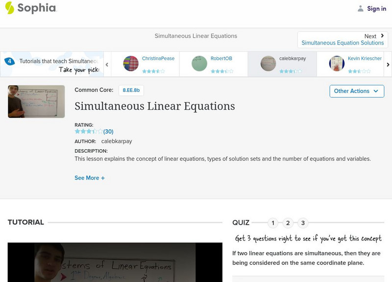 Sophia: Simultaneous Linear Equations: Lesson 6 Instructional Video