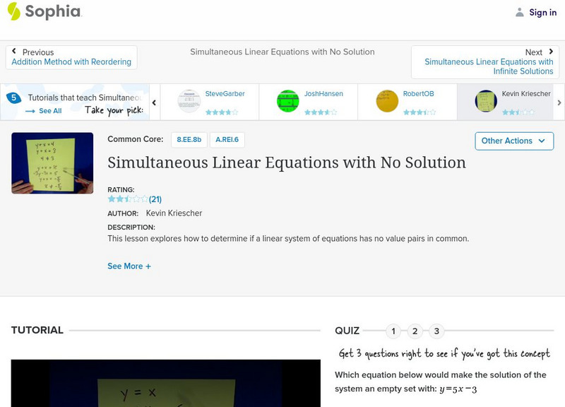 Sophia: Simultaneous Linear Equations With No Solution: Lesson 2 Instructional Video