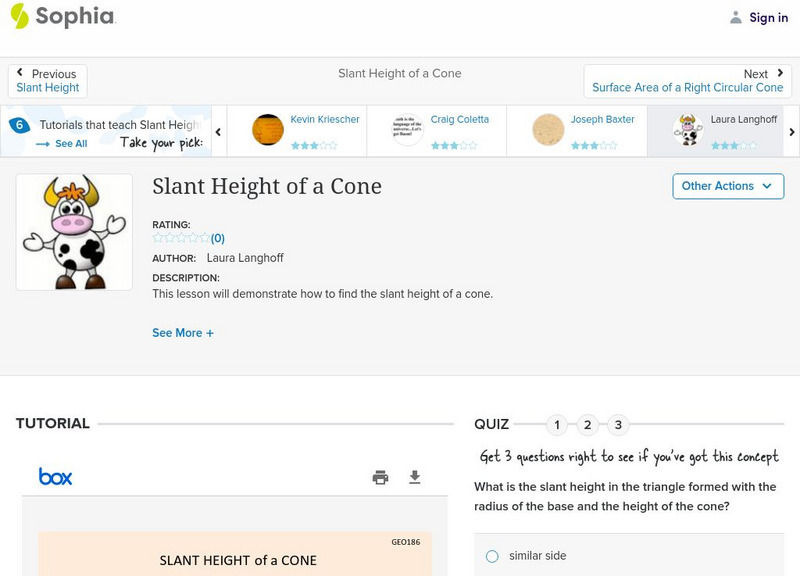Sophia: Slant Height of a Cone: Lesson 5 PPT Sophia: Slant Height of a Cone: Lesson 5 PPT