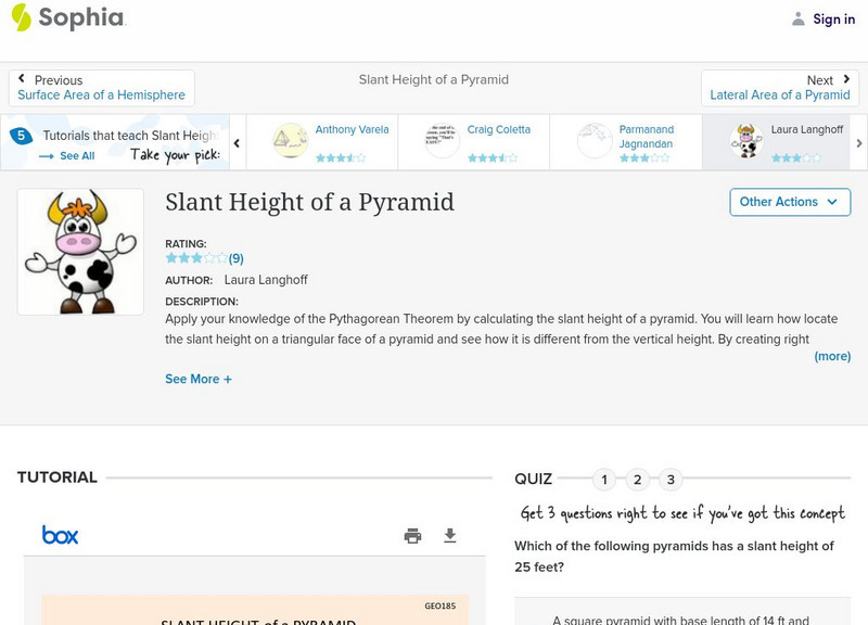 Sophia: Slant Height of a Pyramid: Lesson 4 PPT Sophia: Slant Height of a Pyramid: Lesson 4 PPT