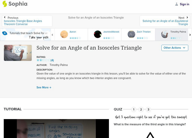 Sophia: Solve for an Angle of an Isosceles Triangle: Lesson 6 Instructional Video