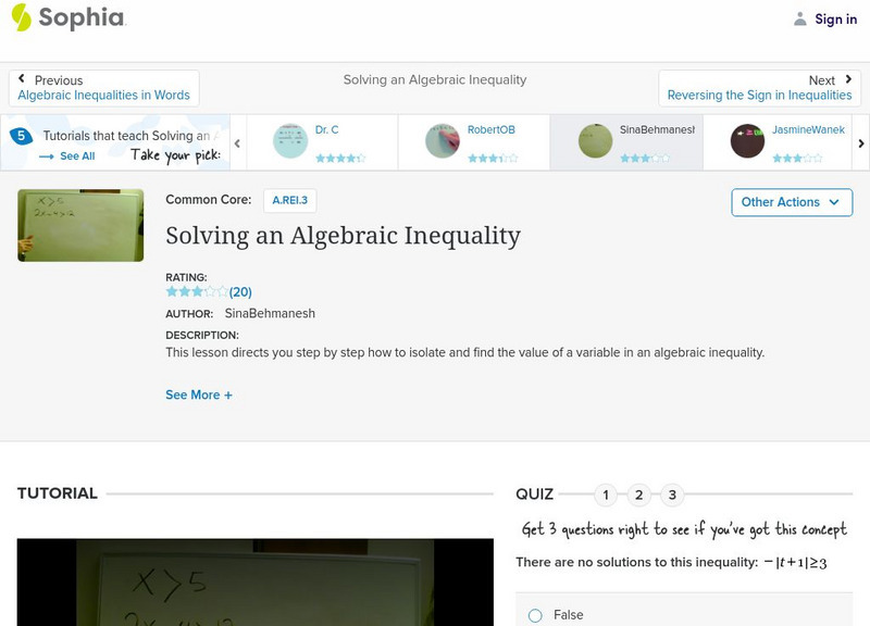 Sophia: Solving an Algebraic Inequality: Lesson 4 Instructional Video