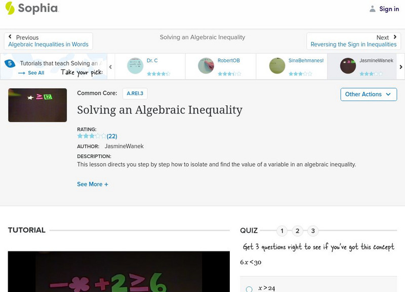 Sophia: Solving an Algebraic Inequality: Lesson 7 Instructional Video