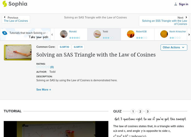Sophia: Solving an Sas Triangle With the Law of Cosines #3 Instructional Video