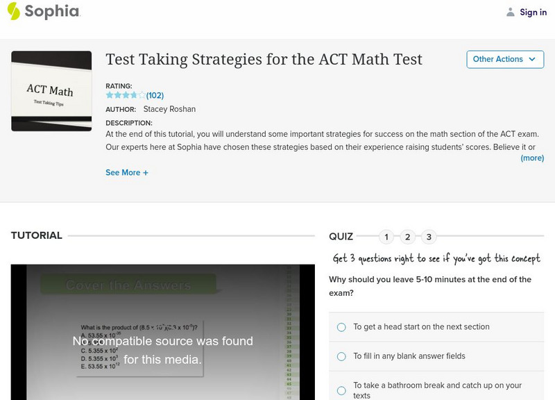 Sophia: Test Taking Strategies for the Act Math Test Instructional Video Sophia: Test Taking Strategies for the Act Math Test Instructional Video