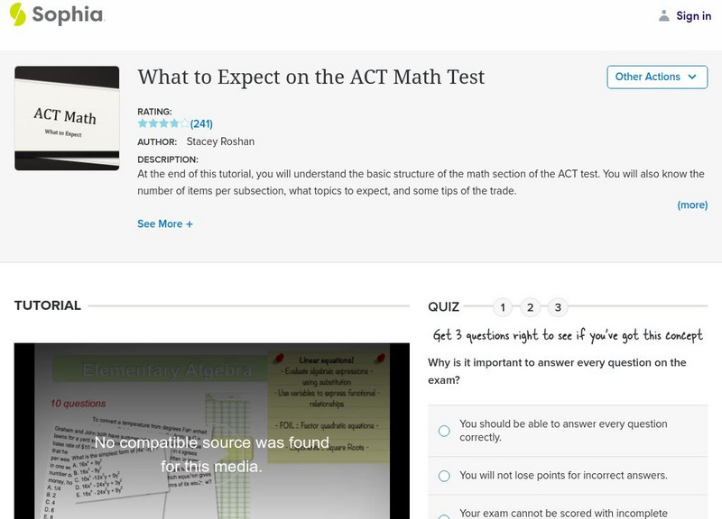 Sophia: What to Expect on the Act Math Test Instructional Video