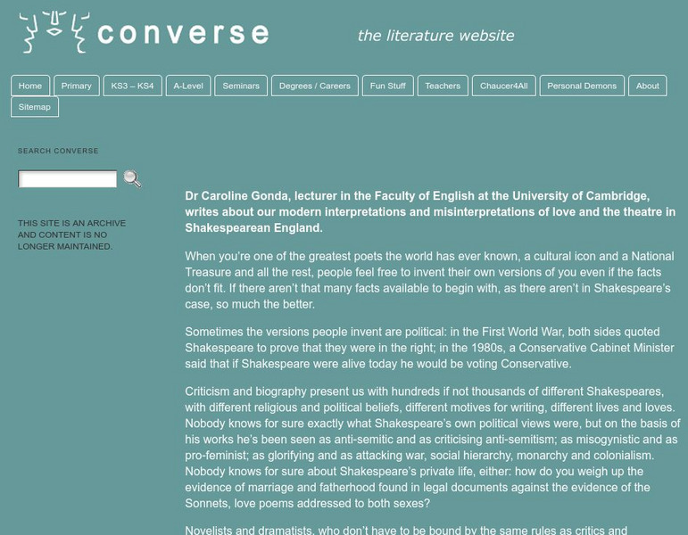 University of Cambridge: Shakespeare and Love Article University of Cambridge: Shakespeare and Love Article