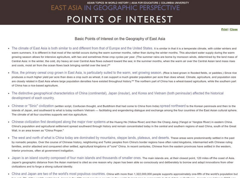 Asia for Educators: Points of Interest Handout Asia for Educators: Points of Interest Handout