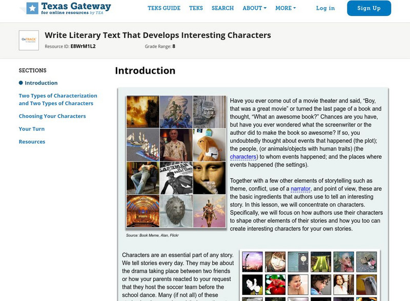 Texas Gateway: Write Literary Text That Develops Interesting Characters Unit Plan Texas Gateway: Write Literary Text That Develops Interesting Characters Unit Plan