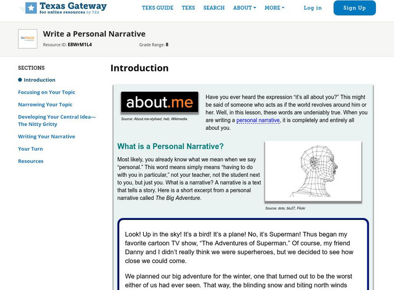 Texas Gateway: Write a Personal Narrative Unit Plan Texas Gateway: Write a Personal Narrative Unit Plan