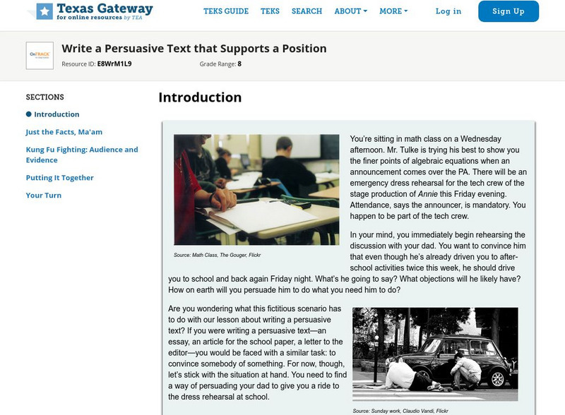 Texas Gateway: Write a Persuasive Text That Supports a Position Unit Plan Texas Gateway: Write a Persuasive Text That Supports a Position Unit Plan