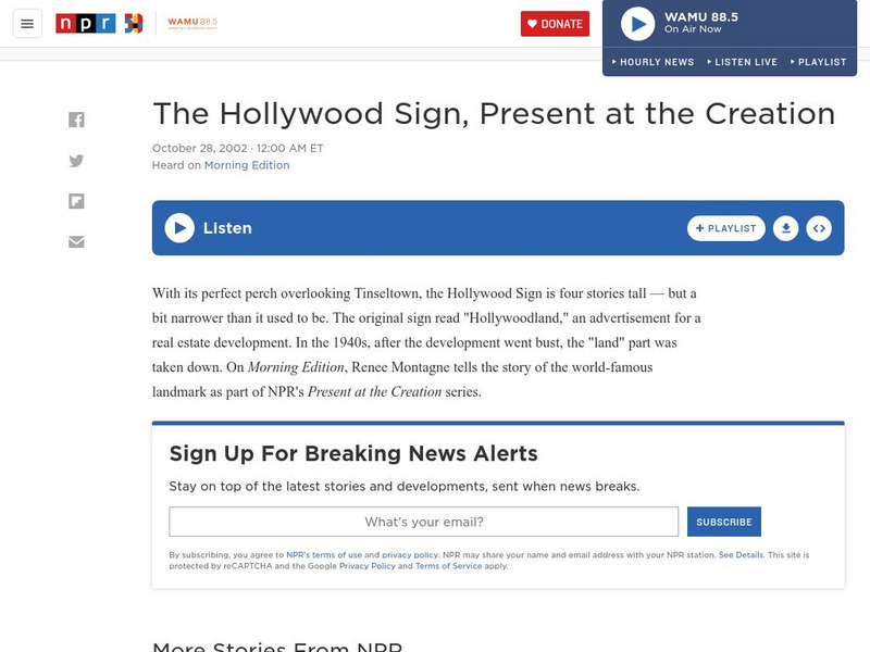 Npr: The Hollywood Sign, Present at the Creation Audio Npr: The Hollywood Sign, Present at the Creation Audio