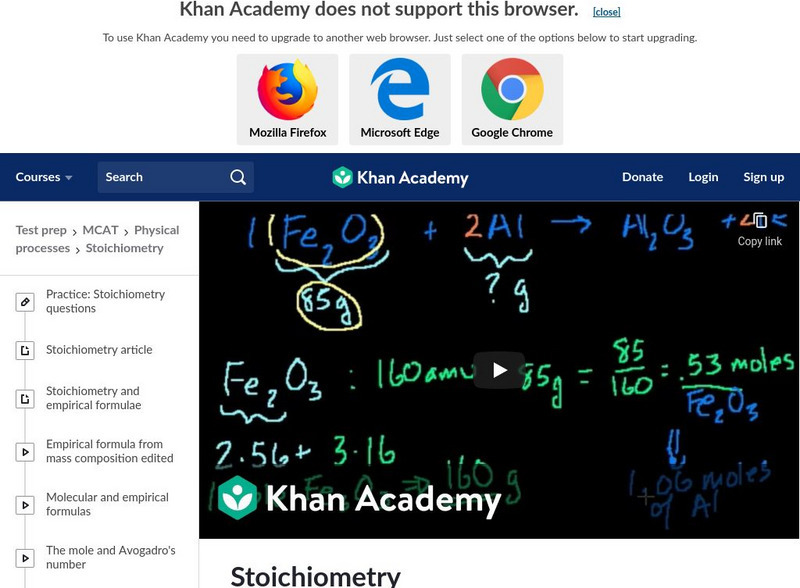 Khan Academy: Stoichiometry Instructional Video Khan Academy: Stoichiometry Instructional Video