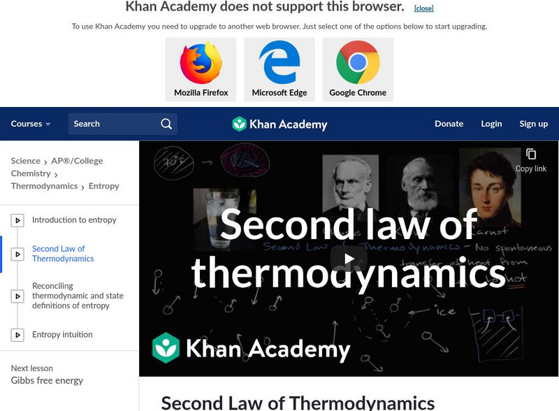 Khan Academy: Second Law of Thermodynamics Instructional Video