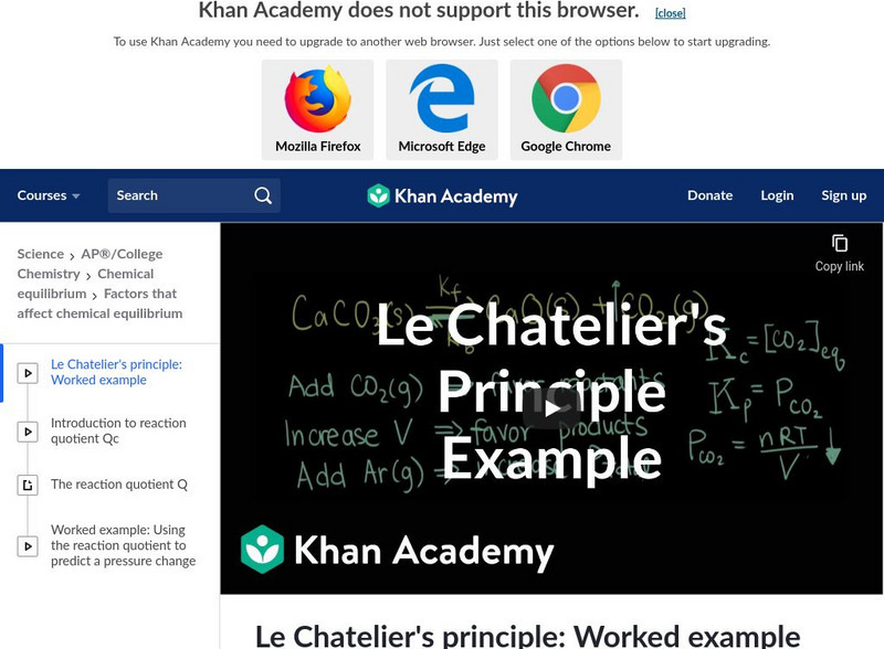 Khan Academy: Le Chatelier's Principle: Worked Example Instructional Video Khan Academy: Le Chatelier's Principle: Worked Example Instructional Video