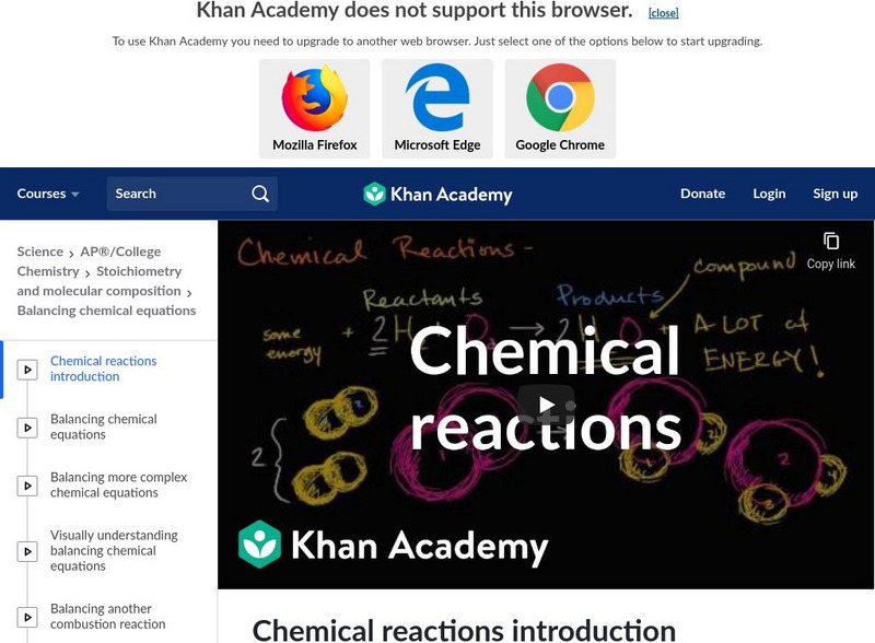 Khan Academy: Chemical Reactions Introduction Instructional Video Khan Academy: Chemical Reactions Introduction Instructional Video