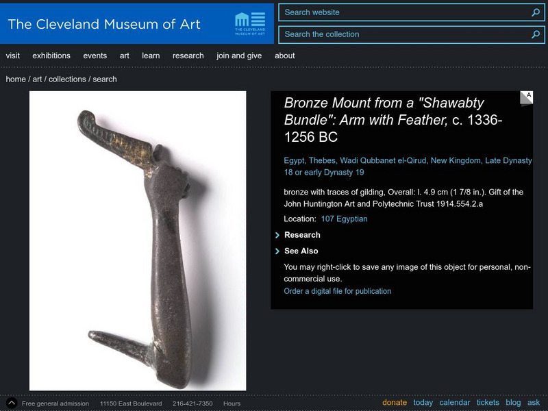 Cleveland Museum of Art: Bronze Mount From a "Shawabty Bundle": Arm With Feather Graphic Cleveland Museum of Art: Bronze Mount From a "Shawabty Bundle": Arm With Feather Graphic