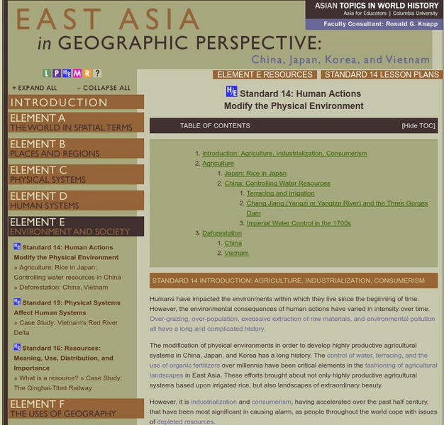 Columbia University: East Asia in Geographic Perspective:standard 14 Unit Plan Columbia University: East Asia in Geographic Perspective:standard 14 Unit Plan