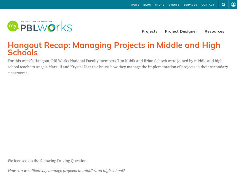 Pbl Works: Managing Projects in Middle and High Schools Professional Doc Pbl Works: Managing Projects in Middle and High Schools Professional Doc