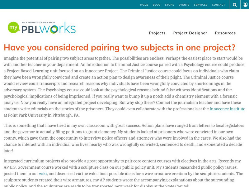 Pbl Works: Pairing Two Subjects in One Project Professional Doc Pbl Works: Pairing Two Subjects in One Project Professional Doc