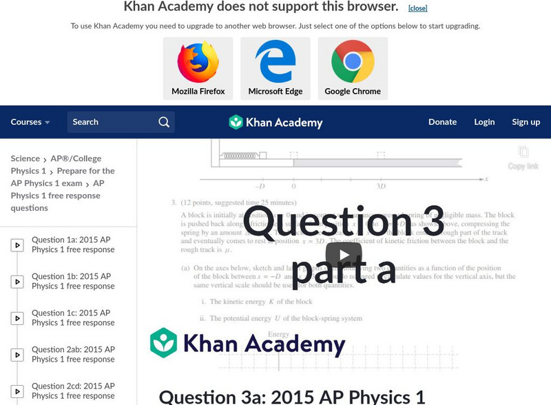 Khan Academy: Question 3 A: 2015 Ap Physics 1 Free Response Instructional Video Khan Academy: Question 3 A: 2015 Ap Physics 1 Free Response Instructional Video