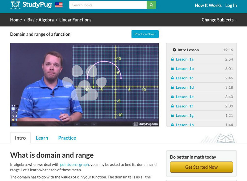 Study Pug: Domain and Range of a Function Instructional Video Study Pug: Domain and Range of a Function Instructional Video
