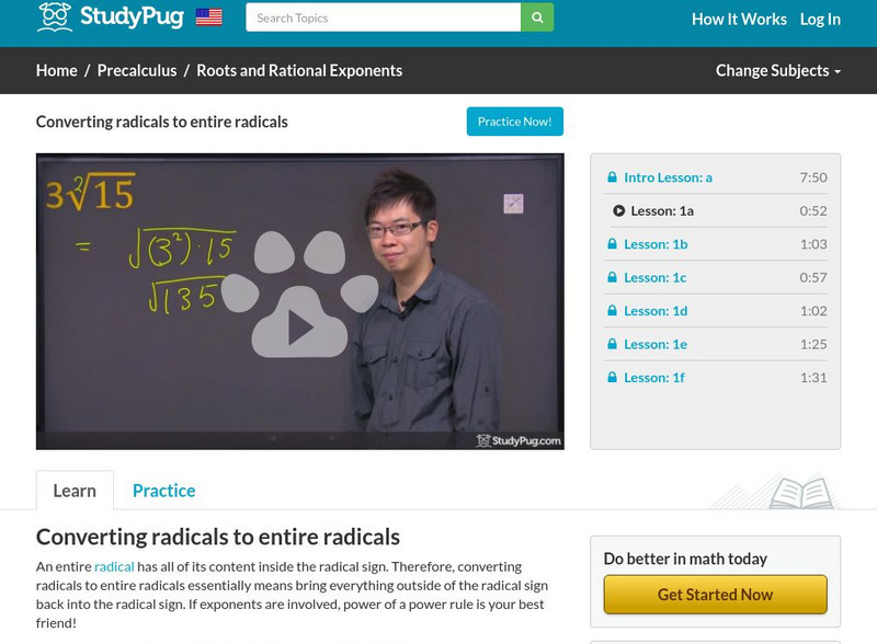 Study Pug: Converting Radicals to Entire Radicals Instructional Video Study Pug: Converting Radicals to Entire Radicals Instructional Video
