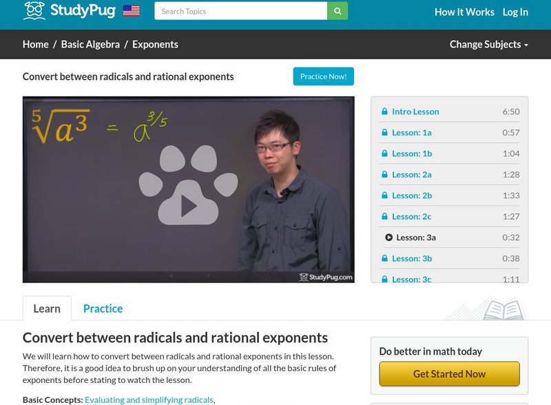 Study Pug: Convert Between Radicals and Rational Exponents Instructional Video Study Pug: Convert Between Radicals and Rational Exponents Instructional Video