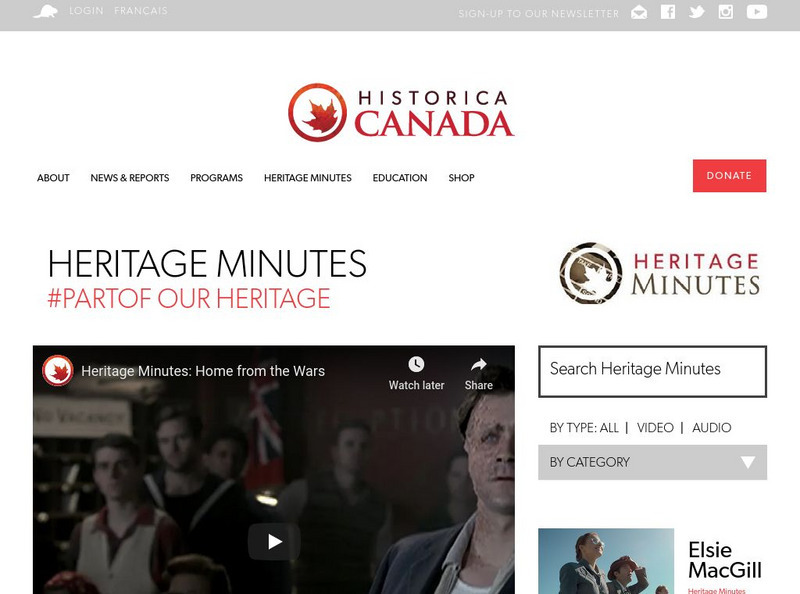 Historica Canada: Heritage Minutes: Home From the Wars Website Historica Canada: Heritage Minutes: Home From the Wars Website