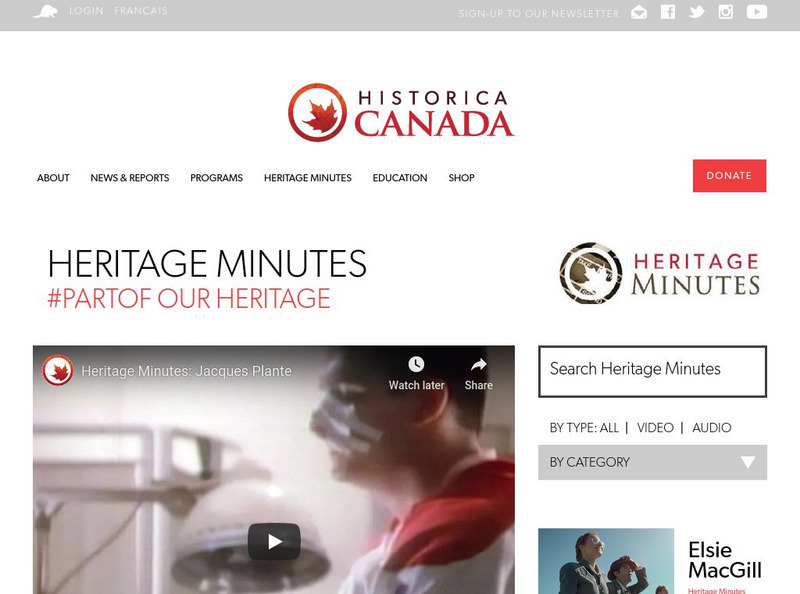 Historica Canada: Heritage Minutes: Jacques Plante Website Historica Canada: Heritage Minutes: Jacques Plante Website