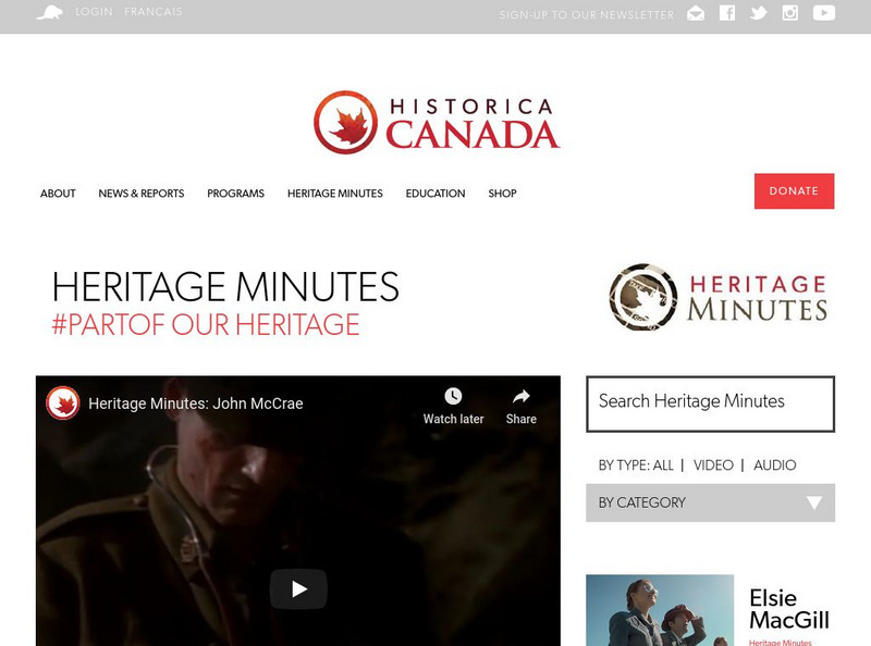 Historica Canada: Heritage Minutes: John Mc Crae Website Historica Canada: Heritage Minutes: John Mc Crae Website