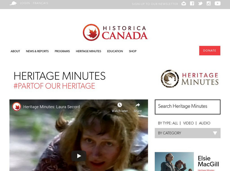 Historica Canada: Heritage Minutes: Laura Secord Website