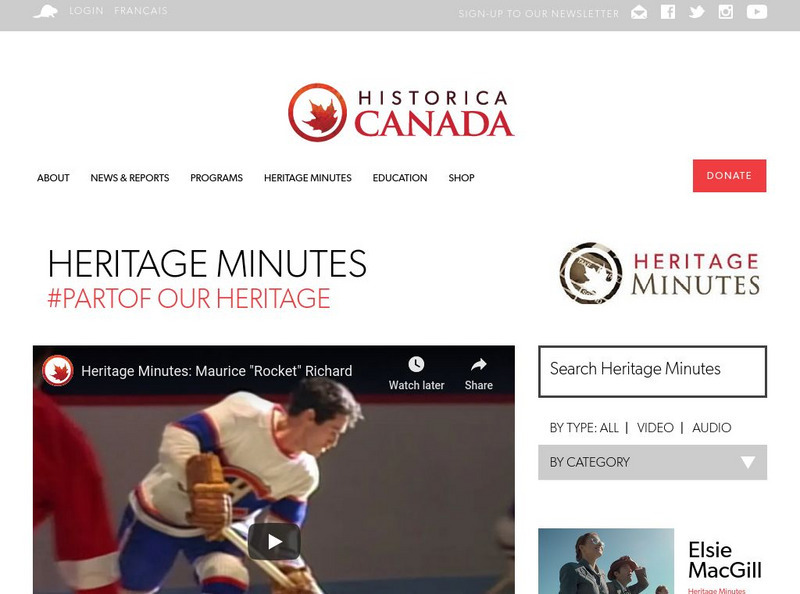 Historica Canada: Heritage Minutes: Maurice "Rocket" Richard Website Historica Canada: Heritage Minutes: Maurice "Rocket" Richard Website