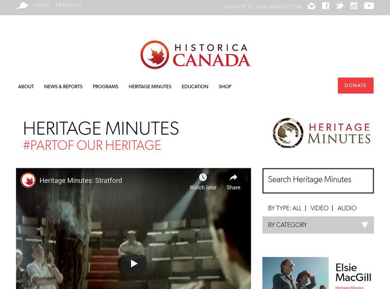 Historica Canada: Heritage Minutes: Stratford, Ontario Website Historica Canada: Heritage Minutes: Stratford, Ontario Website