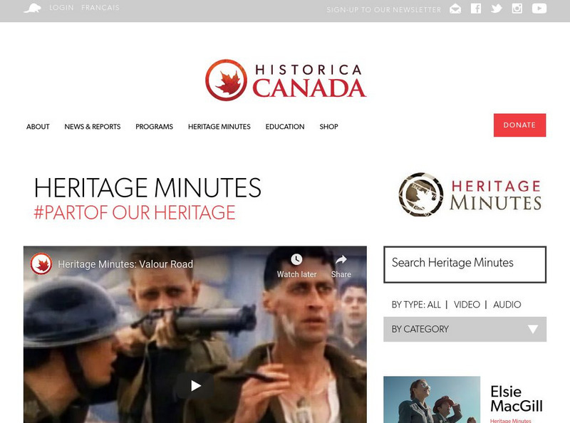 Historica Canada: Heritage Minutes: Valour Road Website Historica Canada: Heritage Minutes: Valour Road Website