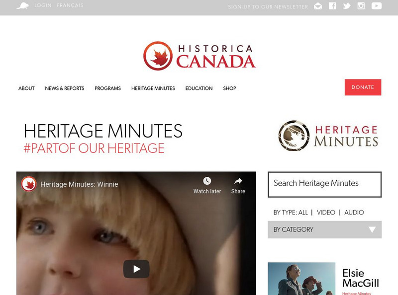 Historica Canada: Heritage Minutes: Canadian Symbols: Winnie Website