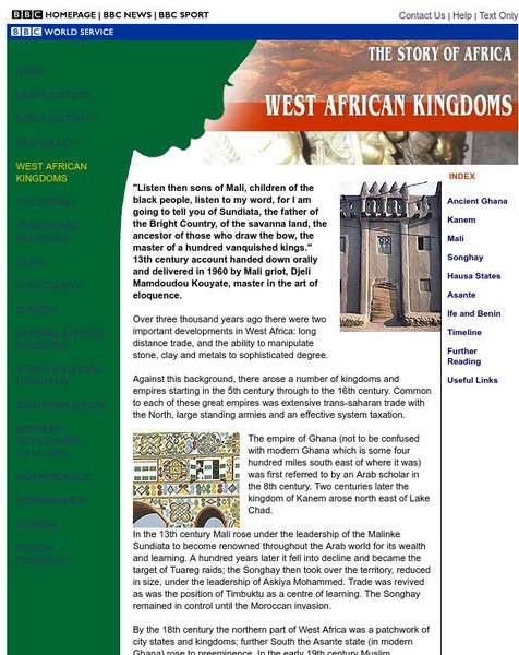 Bbc: The Story of Africa: Kingdoms of West Africa Article