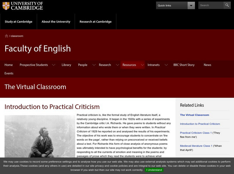 University of Cambridge: Introduction to Practical Criticism Unit Plan University of Cambridge: Introduction to Practical Criticism Unit Plan