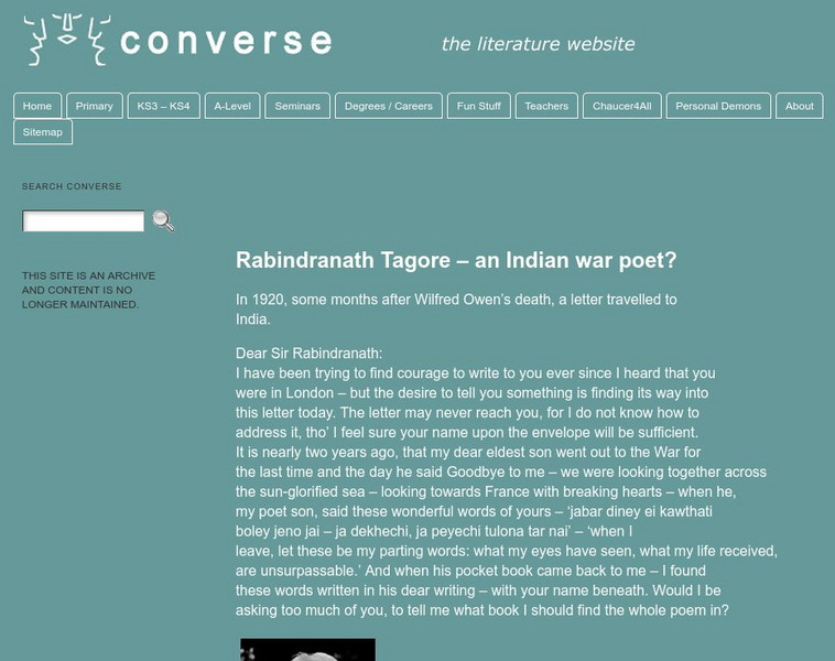 University of Cambridge: Rabindranath Tagore an Indian War Poet? Handout University of Cambridge: Rabindranath Tagore an Indian War Poet? Handout