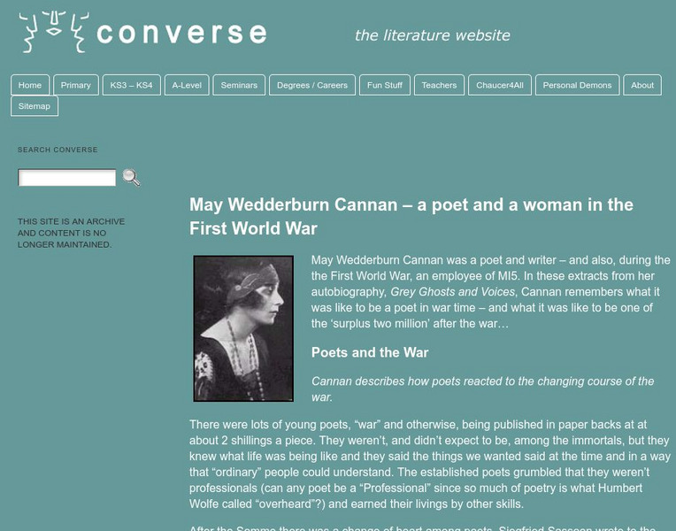 University of Cambridge: May Wedderburn Cannan, Poet and Mi5 Employee in Wwi Handout University of Cambridge: May Wedderburn Cannan, Poet and Mi5 Employee in Wwi Handout
