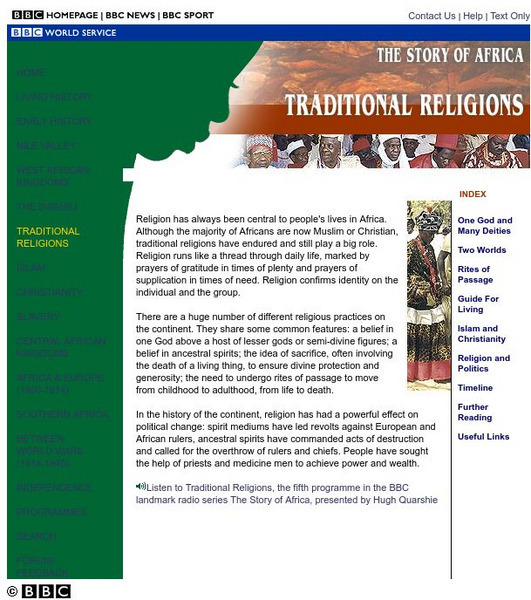 Bbc: The Story of Africa: Traditional Religions Article Bbc: The Story of Africa: Traditional Religions Article