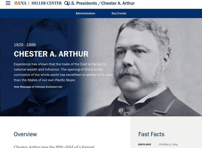 Miller Center at Uva: u.s. Presidents: Chester Alan Arthur Website Miller Center at Uva: u.s. Presidents: Chester Alan Arthur Website