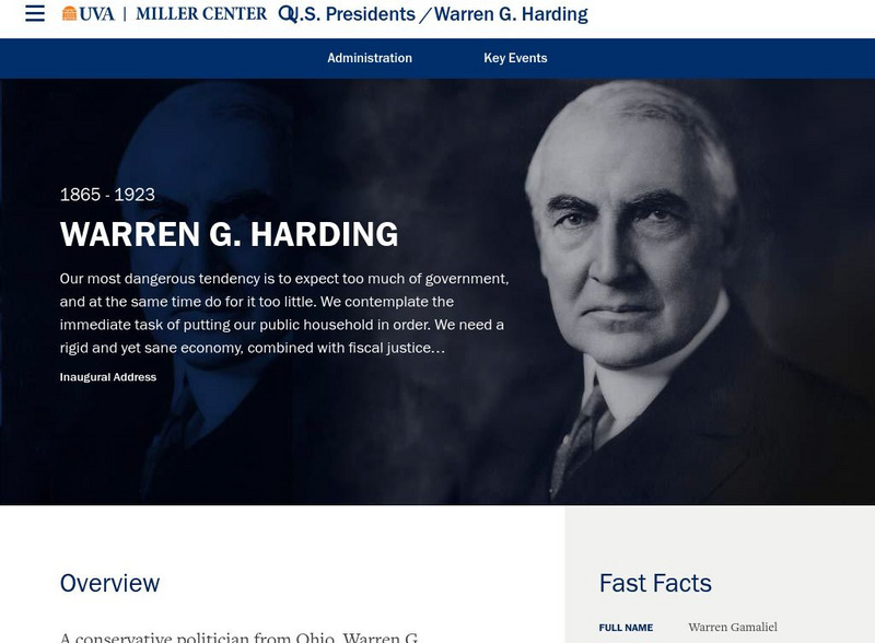 Miller Center at Uva: u.s. Presidents: Warren Gamaliel Harding Website Miller Center at Uva: u.s. Presidents: Warren Gamaliel Harding Website