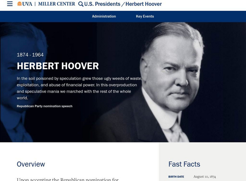 Miller Center at Uva: u.s. Presidents: Herbert Hoover Website Miller Center at Uva: u.s. Presidents: Herbert Hoover Website