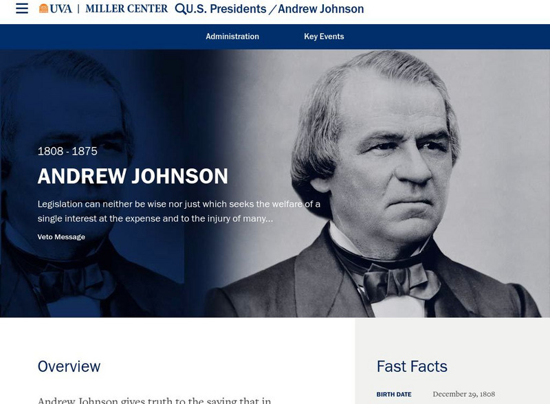 Miller Center at Uva: u.s. Presidents: Andrew Johnson Website Miller Center at Uva: u.s. Presidents: Andrew Johnson Website