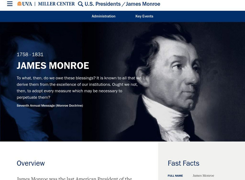 Miller Center at Uva: u.s. Presidents: James Monroe Website Miller Center at Uva: u.s. Presidents: James Monroe Website