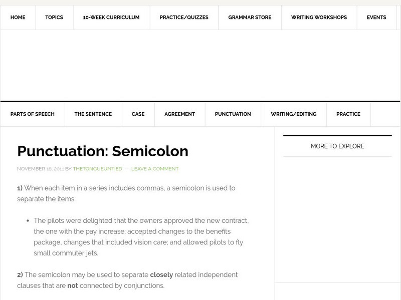 University of Oregon the Tongue Untied: Semicolon Handout University of Oregon the Tongue Untied: Semicolon Handout